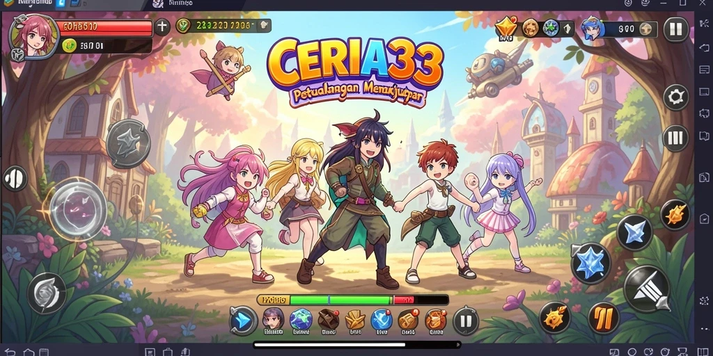 Tampilan gameplay CERIA33 yang menarik dan penuh warna.