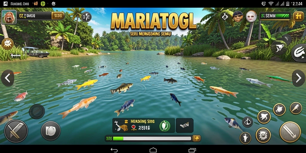 Screenshot gameplay MARIATOGL yang menampilkan keseruan memancing.