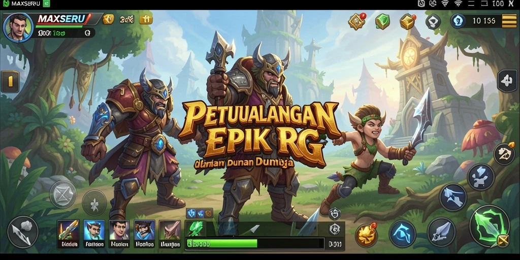 Tampilan gameplay MAXSERU yang seru saat berpetualang di dunia RPG.
