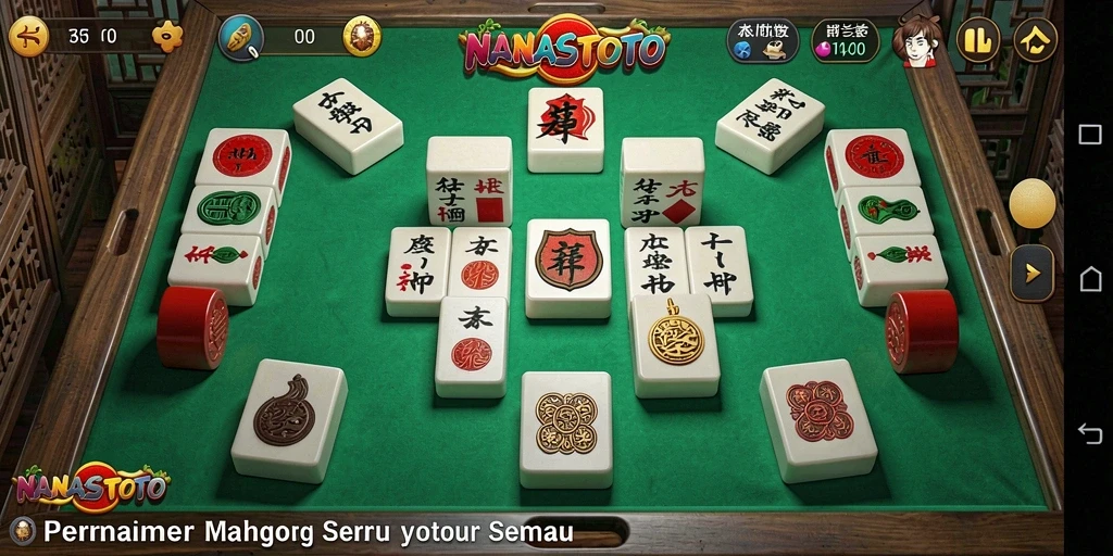 Tampilan menarik gameplay Mahjong NANASTOTO dengan banyak ubin berwarna.