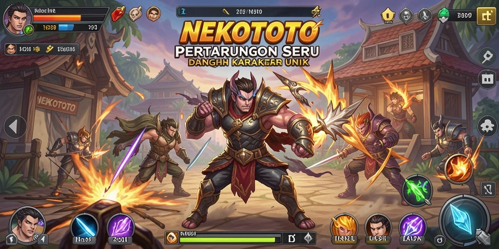 Gameplay seru NEKOTOTO dengan karakter bertarung yang unik.