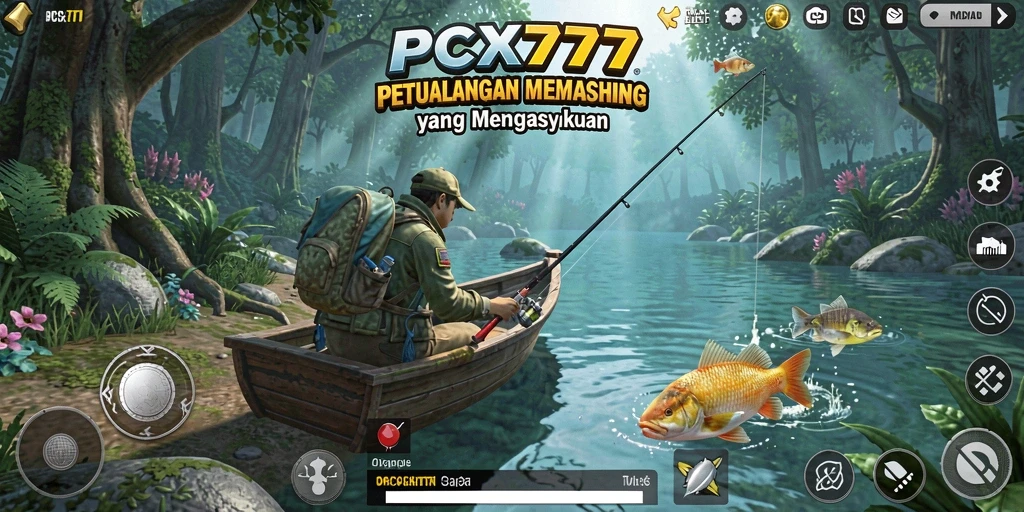 Tampilan gameplay <strong>PCX777</strong> yang memukau saat memancing dengan latar belakang indah.