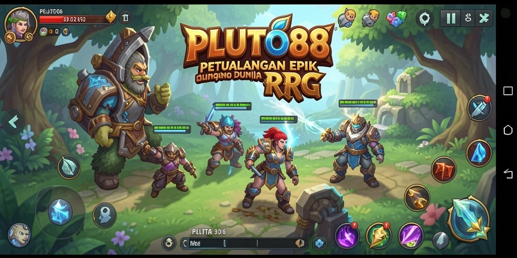 Screenshot utama <strong>PLUTO88</strong> menampilkan aksi pertempuran yang seru dalam gameplay RPG.