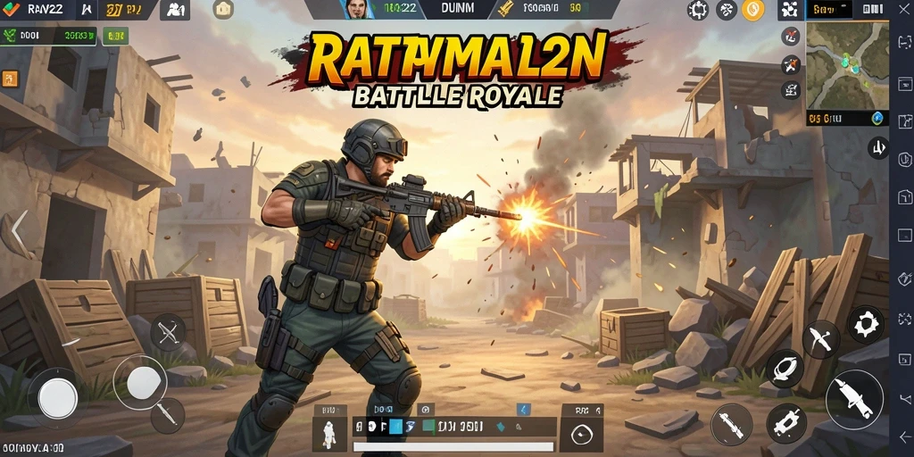 Screenshot utama RAYA22 menampilkan aksi luar biasa dalam pertempuran Battle Royale.