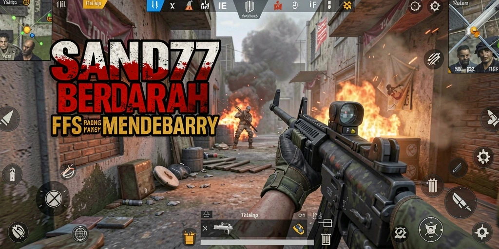 Tangkapan layar gameplay SAND77 dengan aksi tembak-menembak yang intens.
