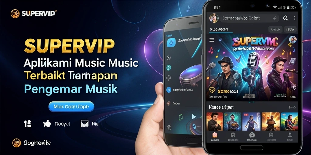 Screenshot utama SUPERVIP menampilkan gameplay musik yang menarik.