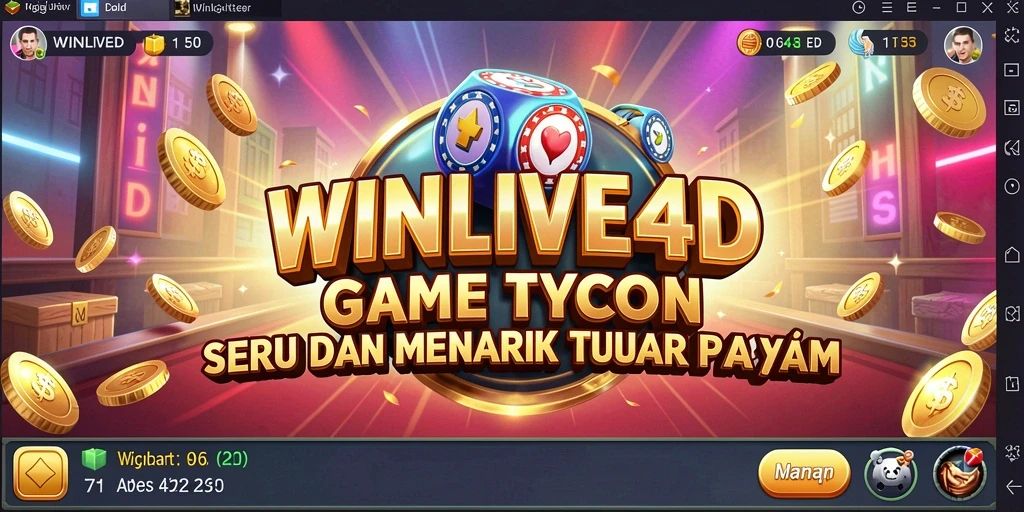 Tampilan gameplay <strong>WINLIVE4D</strong> yang menampilkan strategi bisnis dan interaksi sosial.